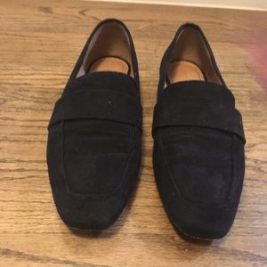 Halogen Lucy flat loafers, size 8.5, black suede, square toe, with box